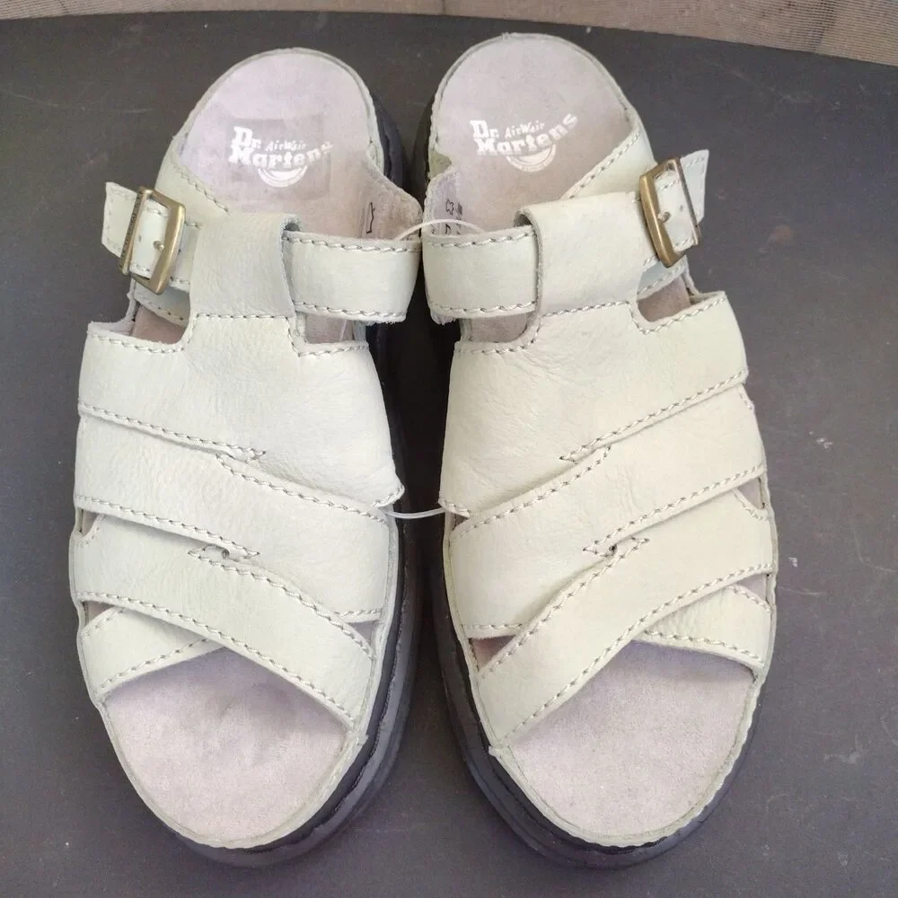 NEW Dr Martens Maxxy Slide Sandals Sage Green Soft Leather Men Sz 12 Women Sz 13
